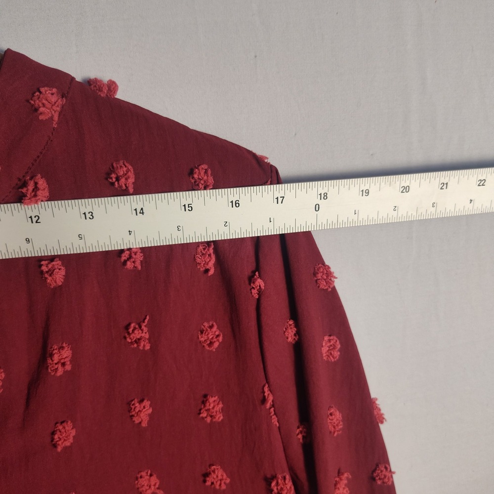B Brand Womens XL Burgundy Swiss Dot Long Sleeve Smocked Cuff V-Neck Blouse Top - Picture 6 of 8